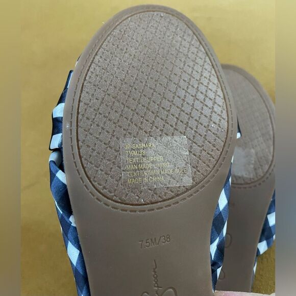 NWOT Jessica Simpson Sashara Blue & White Checked Slides Rhinestone Heels 7.5 - Picture 7 of 7